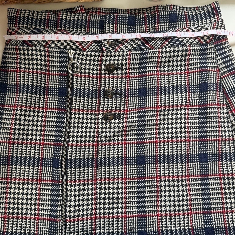 Topshop Womens Plaid Houndstooth Mini Skirt Navy Red Button Front Size US 10 - Picture 7 of 8